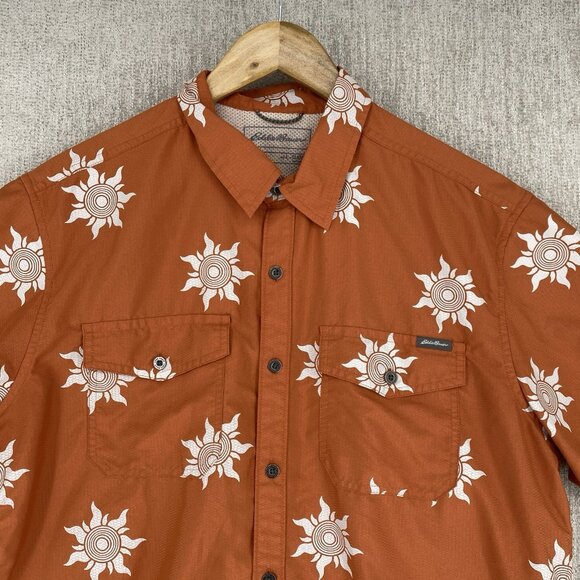 Eddie Bauer‎ Shirt Button Mountain Short Sleeve Print Outdoor Camp Classic Fit - Picture 1 of 10